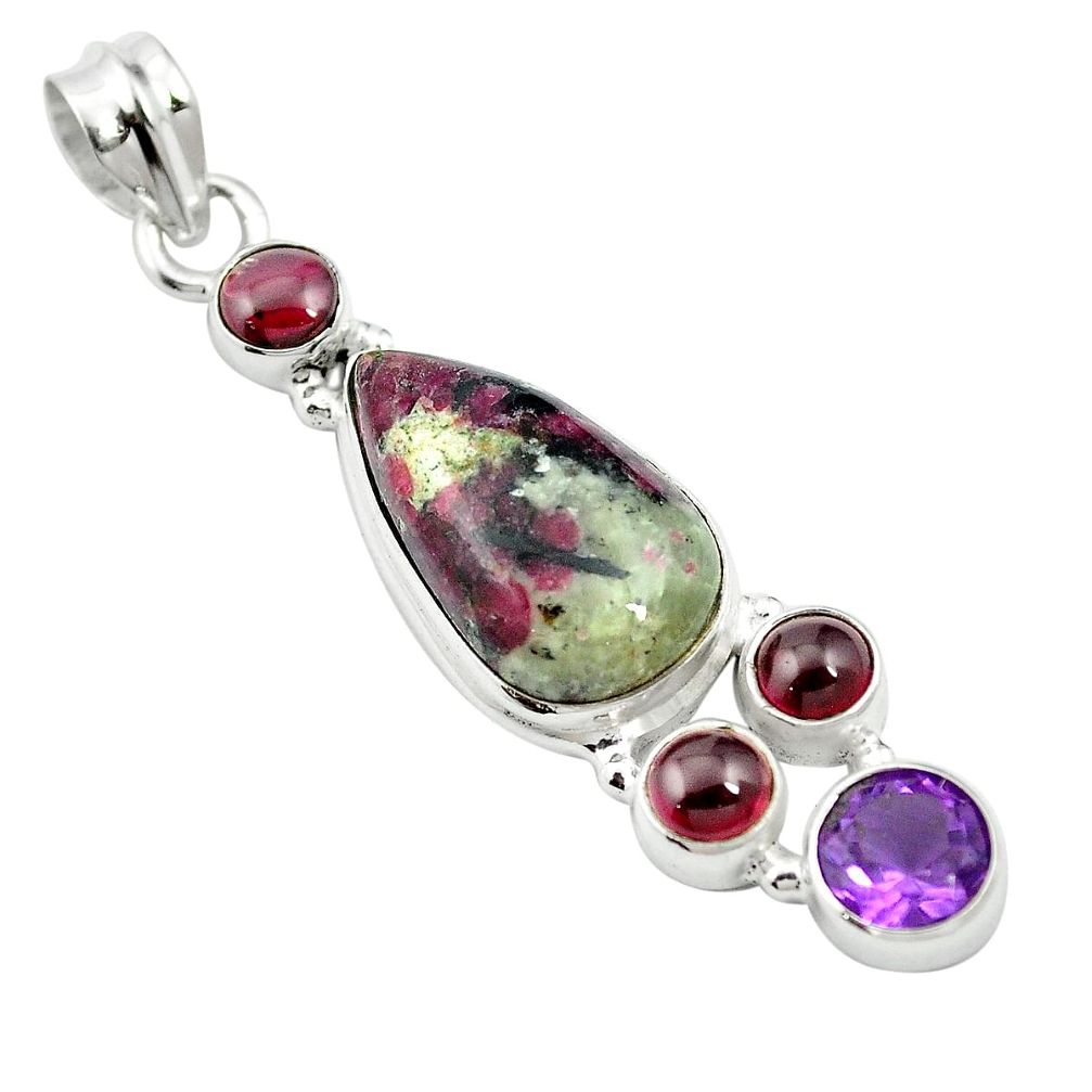 Natural pink eudialyte amethyst 925 sterling silver pendant jewelry m60520