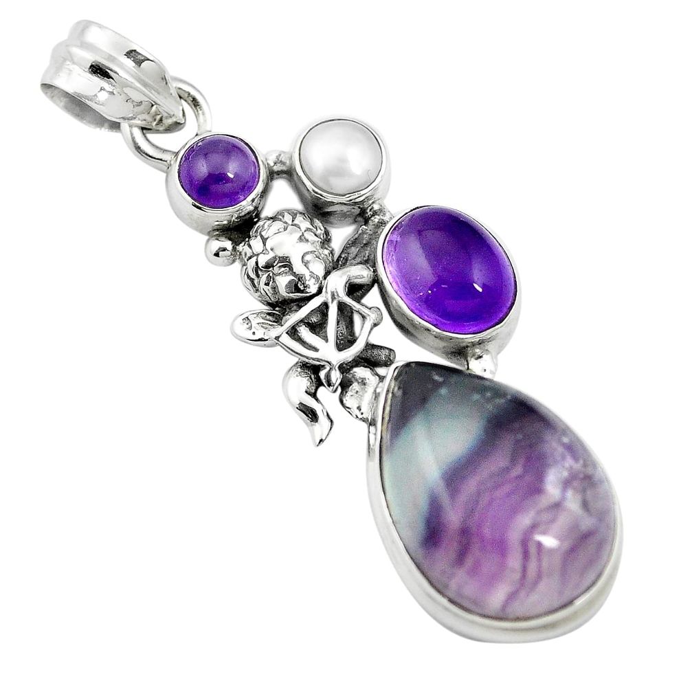 Natural multi color fluorite amethyst 925 sterling silver pendant m60539