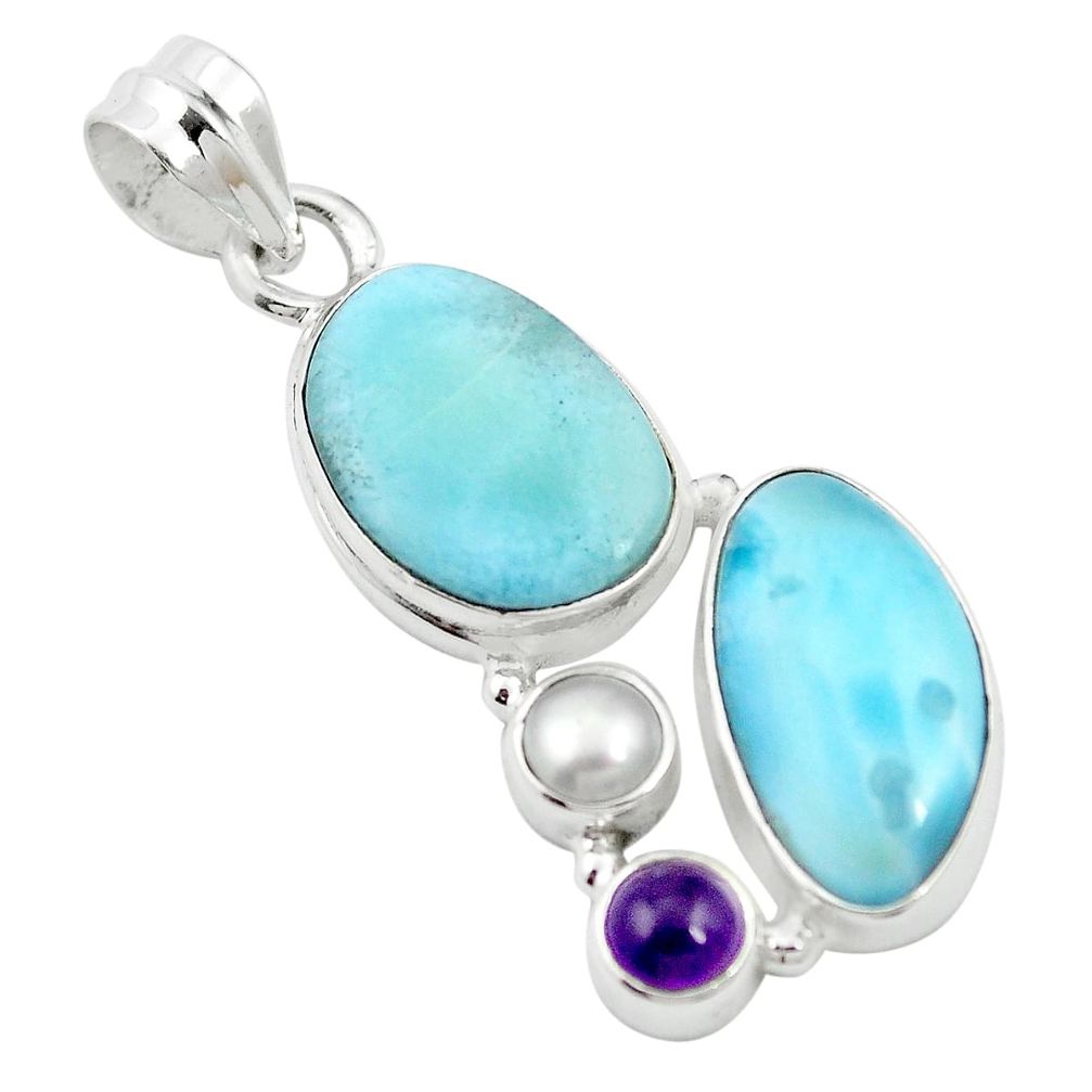 925 sterling silver natural blue larimar amethyst pendant jewelry m60558