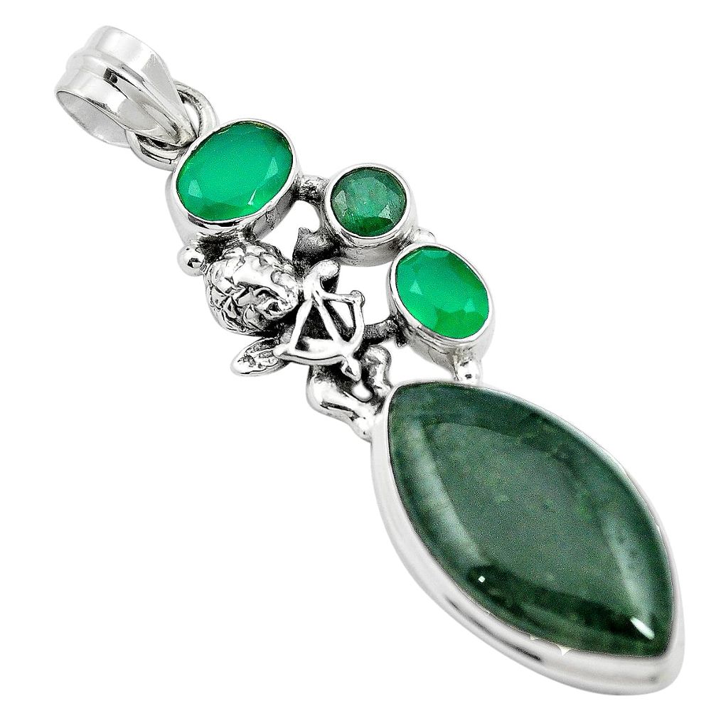 925 sterling silver natural green moss agate chalcedony pendant jewelry m60568