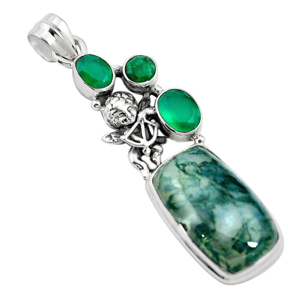 Natural green moss agate chalcedony 925 sterling silver pendant m60569