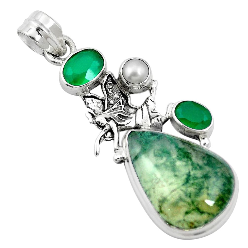 925 sterling silver natural green moss agate chalcedony pendant jewelry m60575