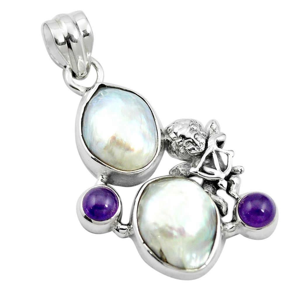 Natural white pearl amethyst 925 sterling silver pendant jewelry m60576