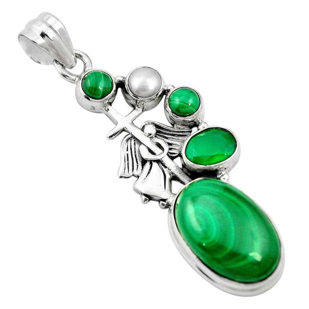 Natural green malachite (pilot's stone) 925 silver pendant jewelry m60581