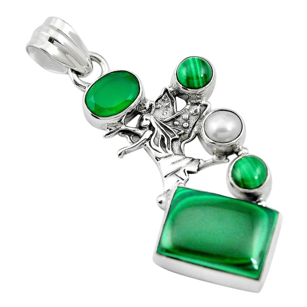 Natural green malachite (pilot's stone) 925 silver pendant jewelry m60582