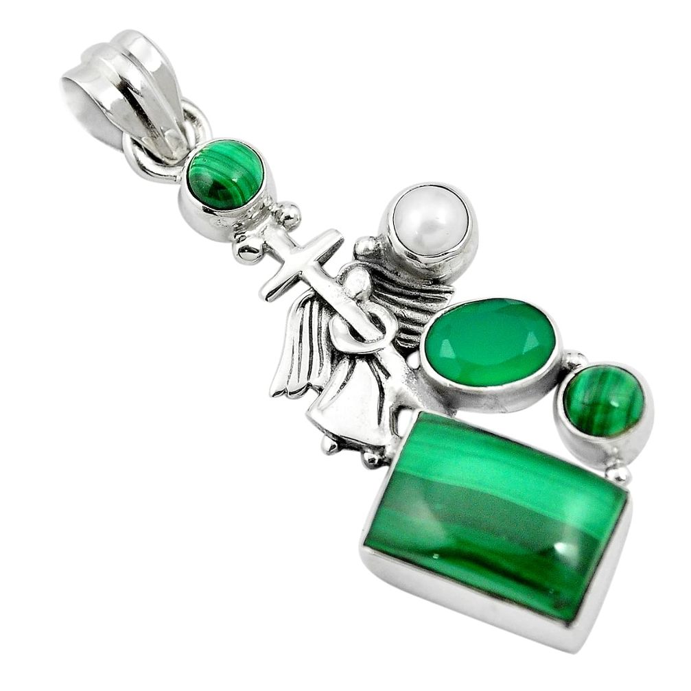 Natural green malachite (pilot's stone) 925 sterling silver pendant m60585