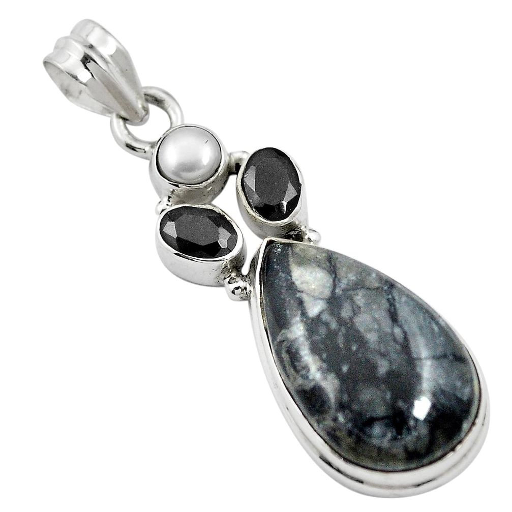 925 sterling silver natural black picasso jasper onyx pendant jewelry m60593