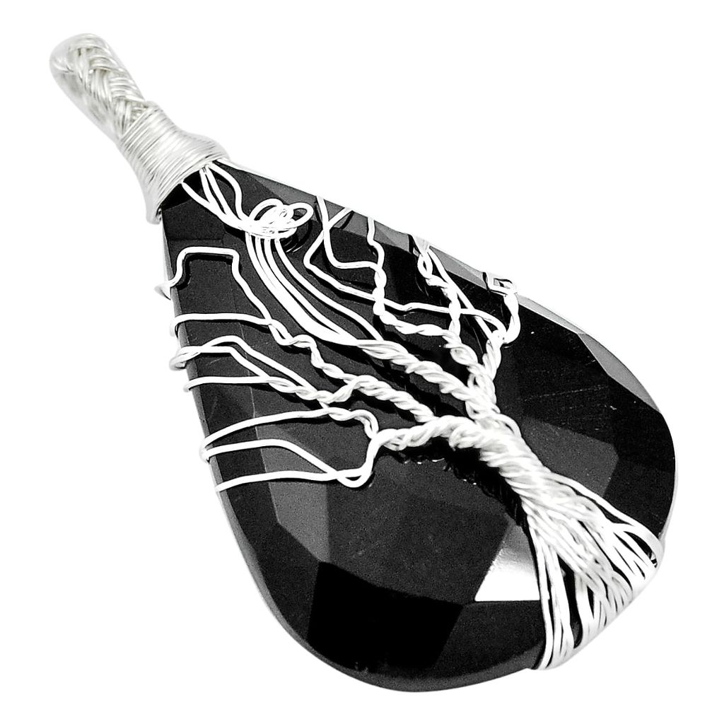 Natural black onyx 925 sterling silver tree of life pendant m61081