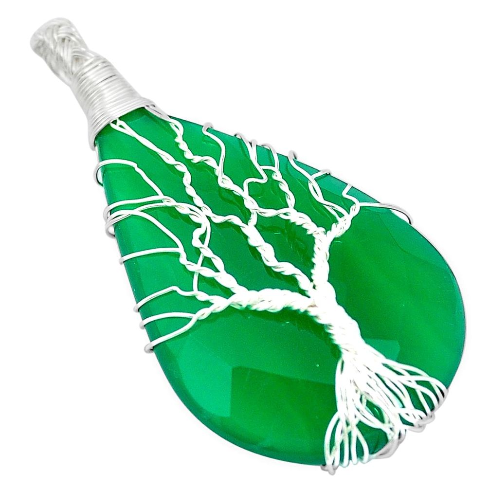 Natural green chalcedony 925 silver tree of life pendant jewelry m61086