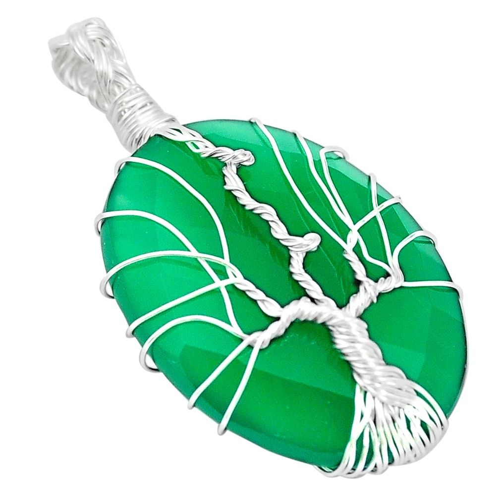 Natural green chalcedony 925 silver tree of life pendant jewelry m61087