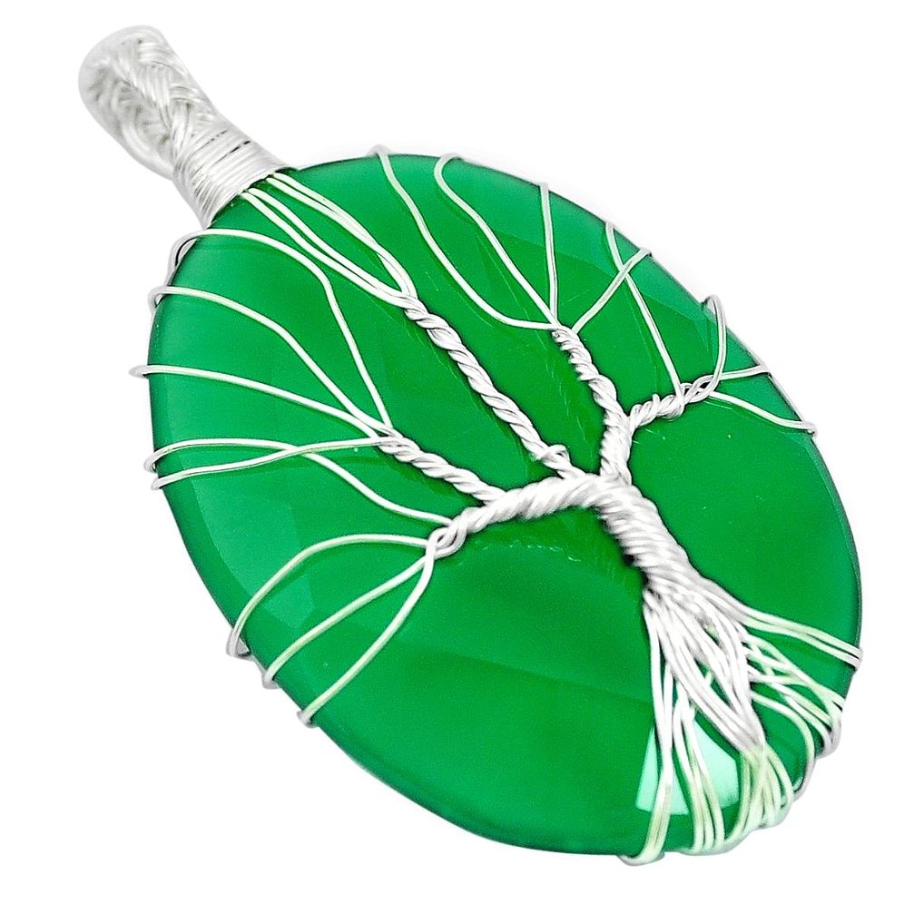 Natural green chalcedony 925 silver tree of life pendant jewelry m61088