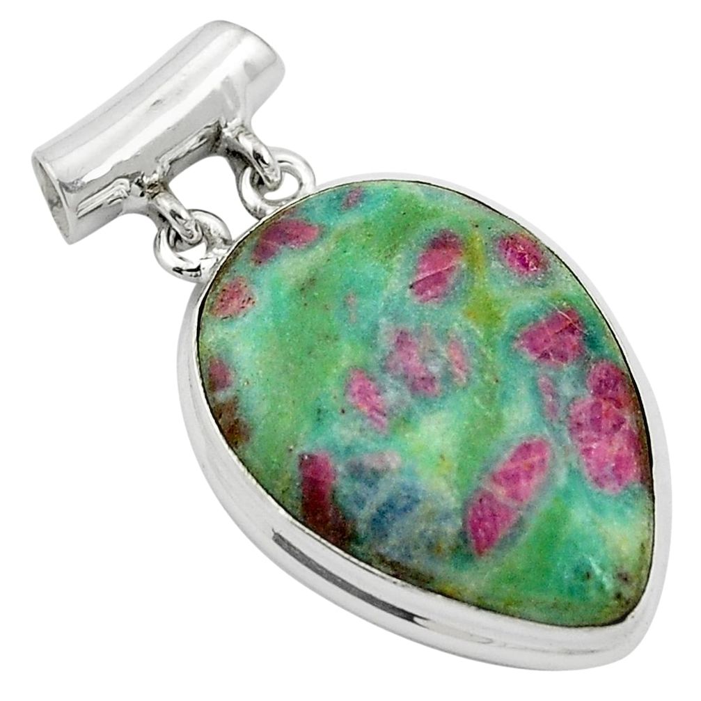 Natural pink ruby in fuchsite 925 sterling silver pendant m61612