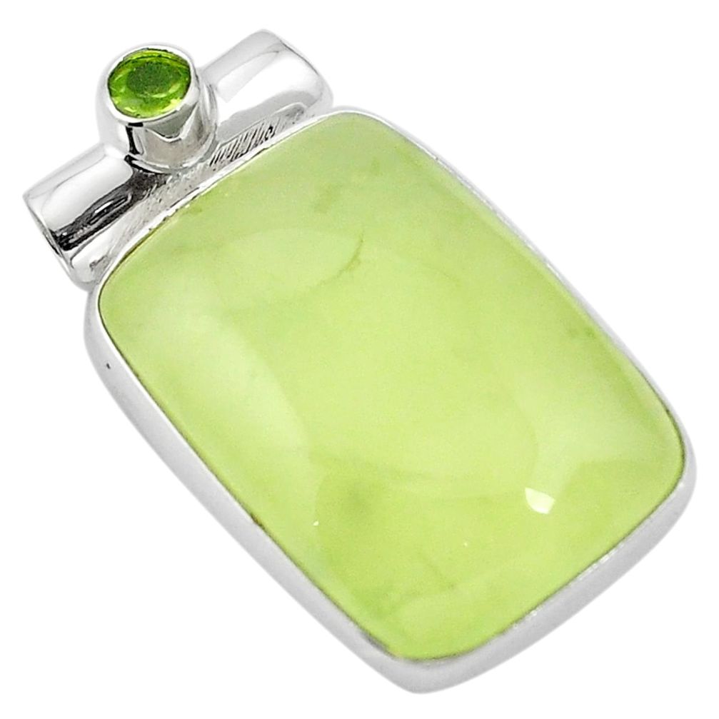 925 sterling silver natural green prehnite octagan peridot pendant m61614