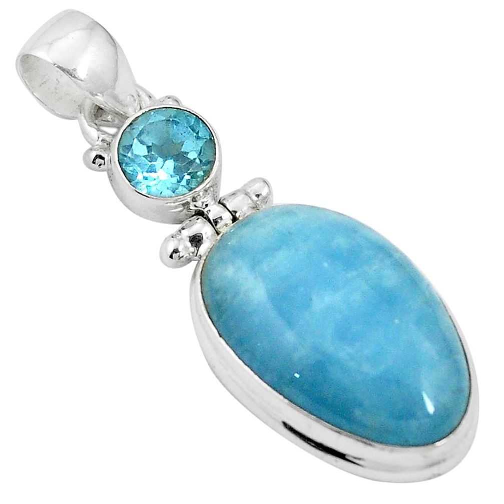 Natural blue aquamarine topaz 925 sterling silver pendant m61631