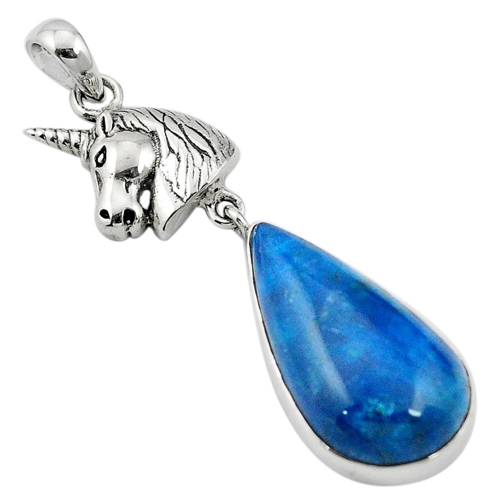 Natural blue apatite (madagascar) 925 sterling silver pendant m61656