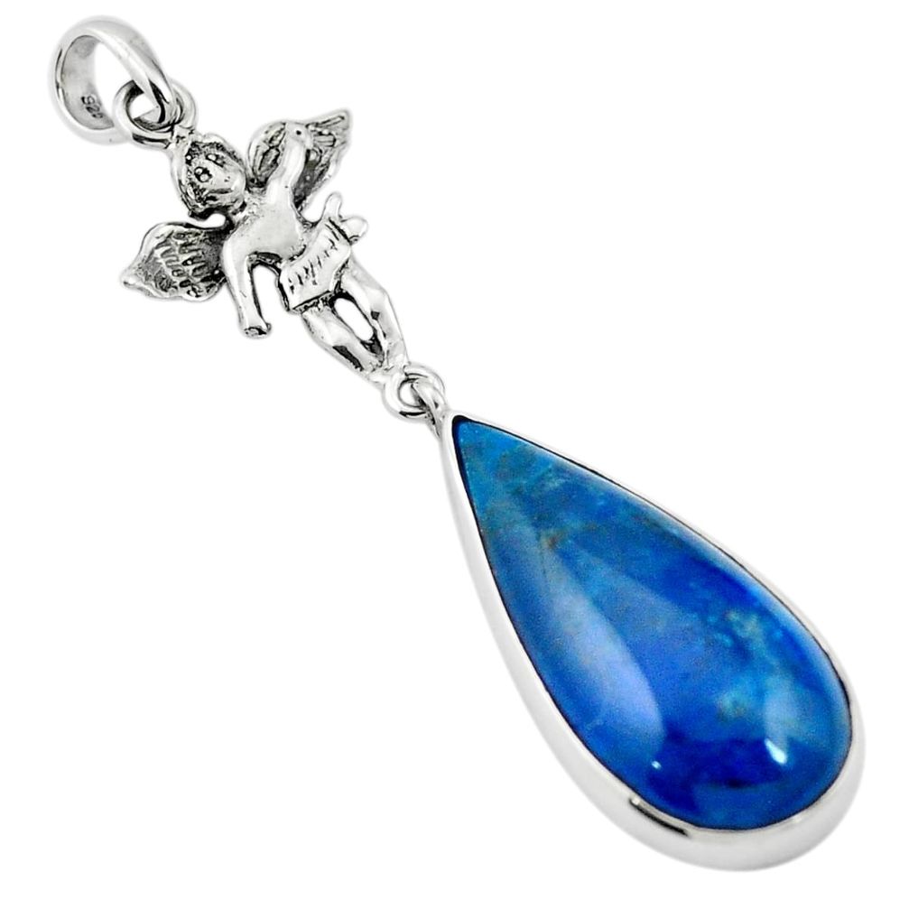 925 silver natural blue apatite (madagascar) angel wings fairy pendant m61659
