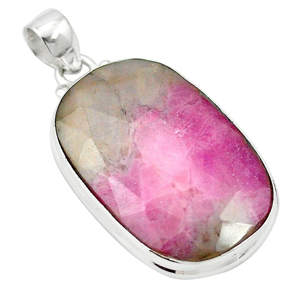 Natural pink ruby in quartz 925 sterling silver pendant jewelry m61712