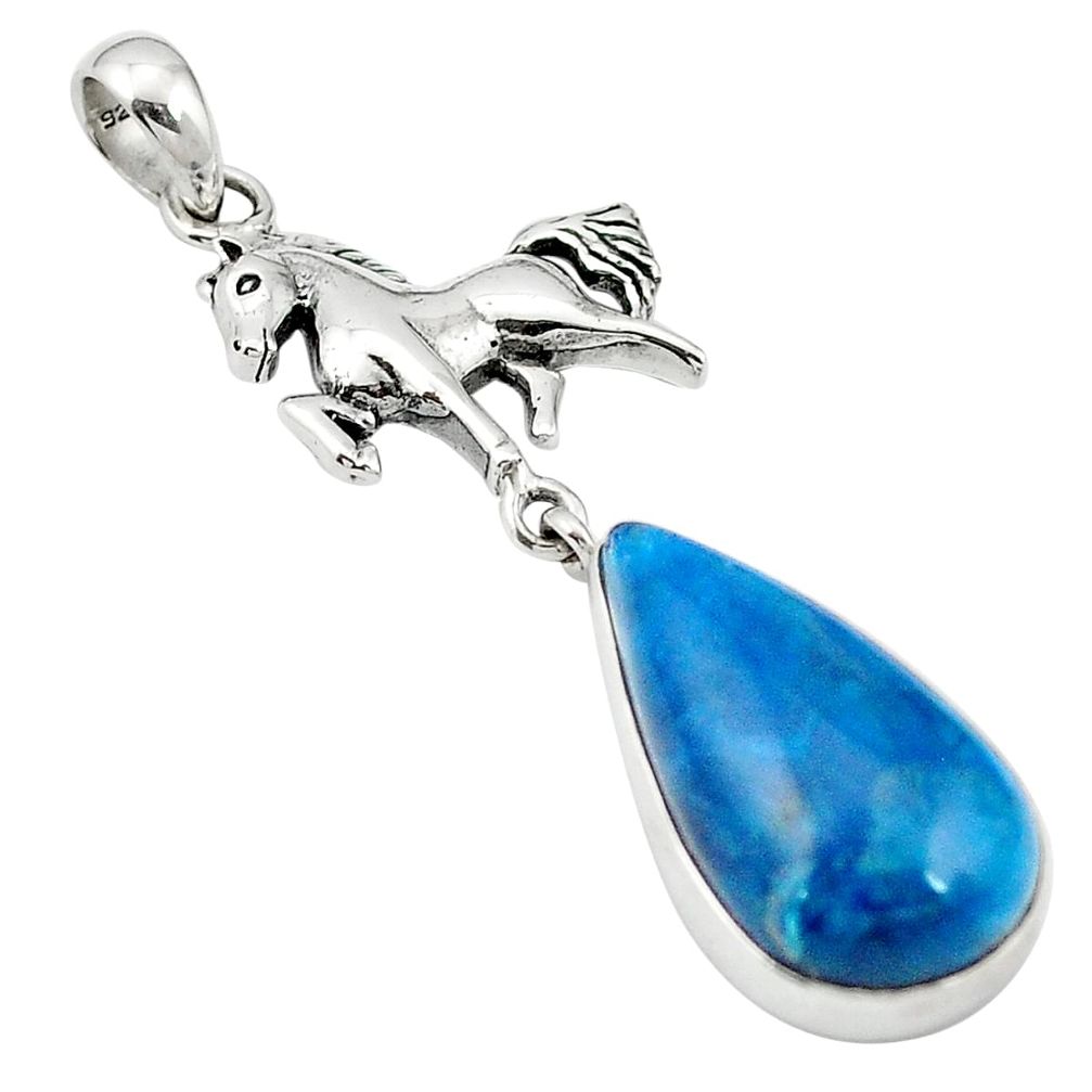 925 sterling silver natural blue apatite (madagascar) horse pendant m61795