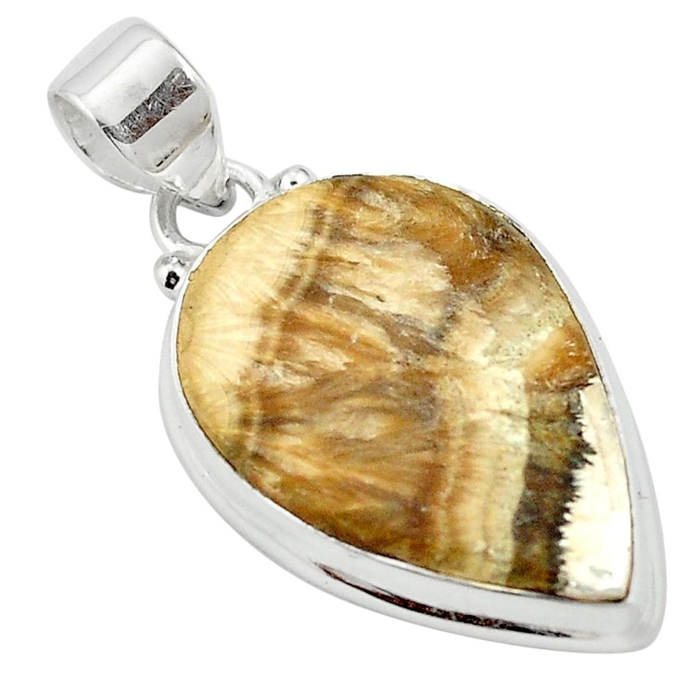 Natural yellow schalenblende polen pear 925 sterling silver pendant m61811