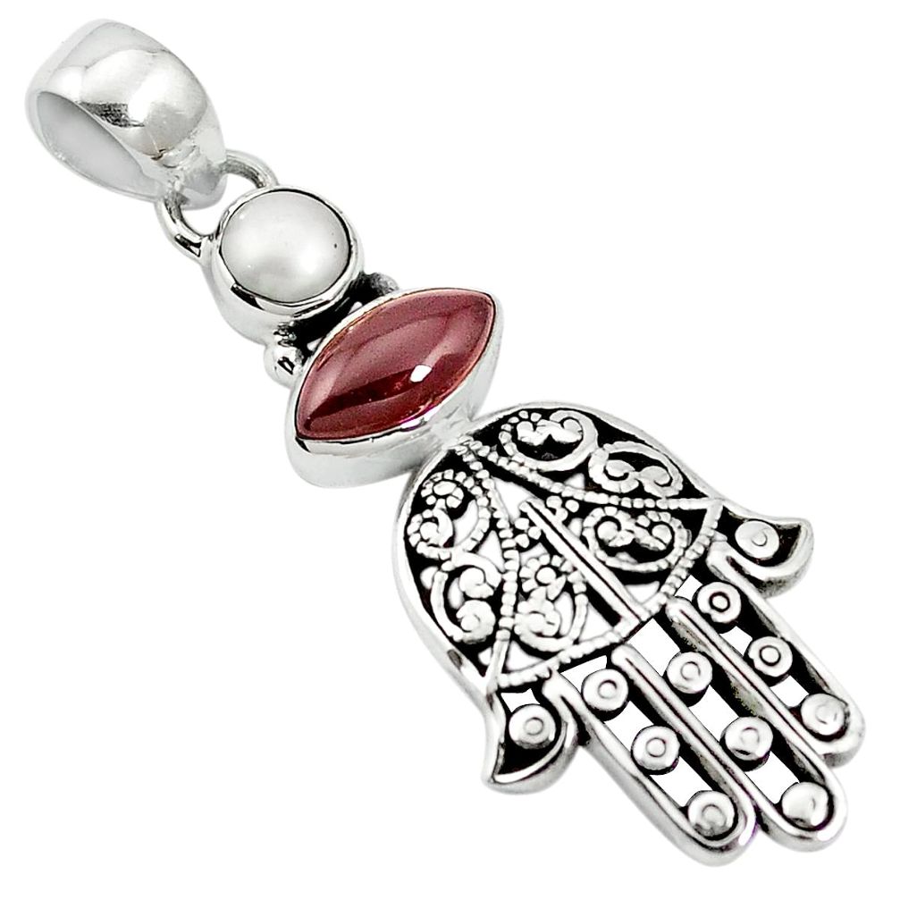 Natural red garnet pearl 925 silver hand of god hamsa pendant jewelry m61950