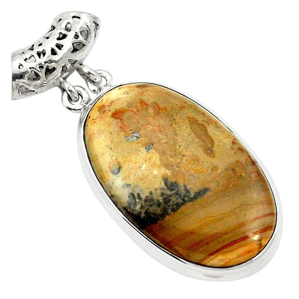 925 silver natural brown cotham landscape marble oval pendant m62284