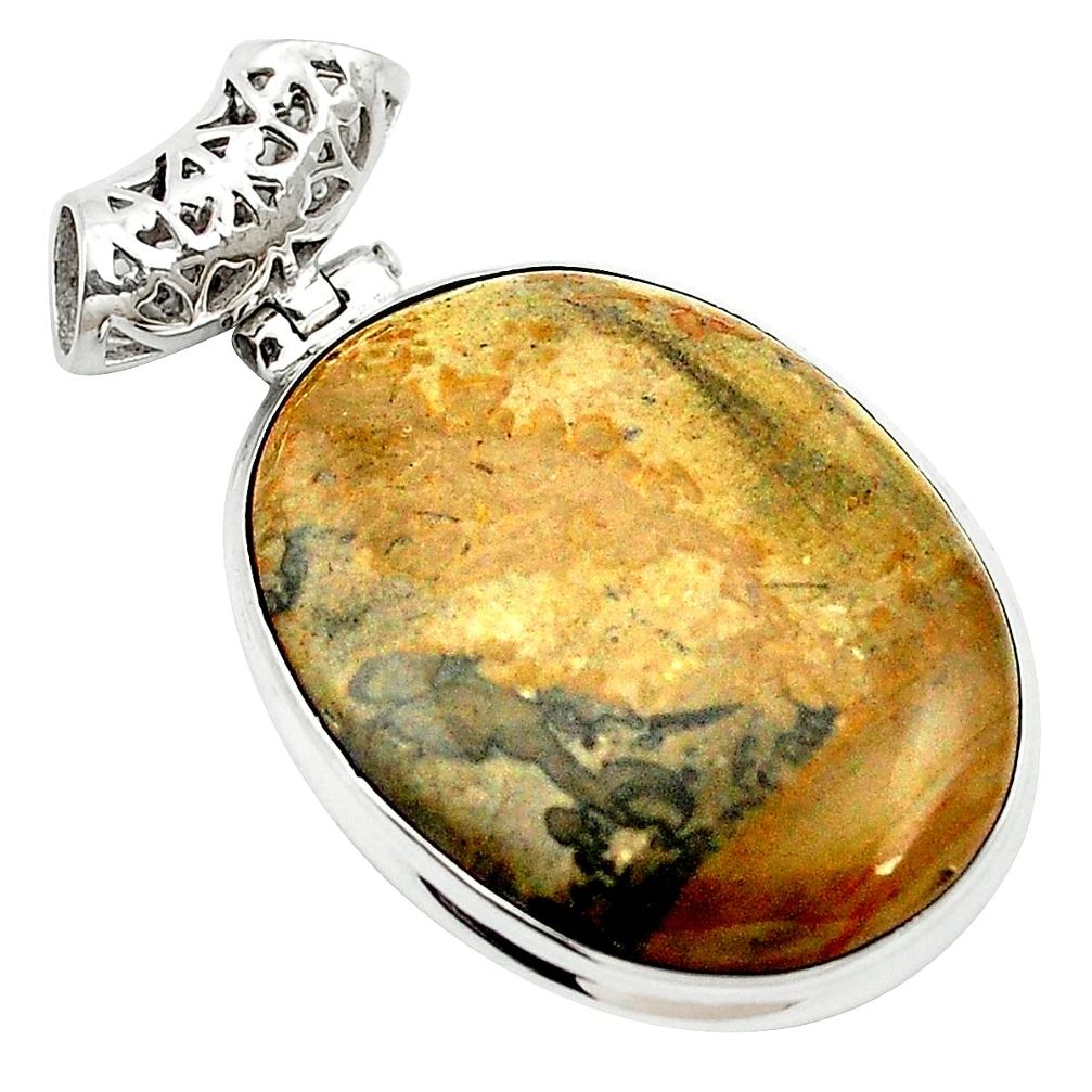 Natural brown cotham landscape marble 925 silver pendant m62288