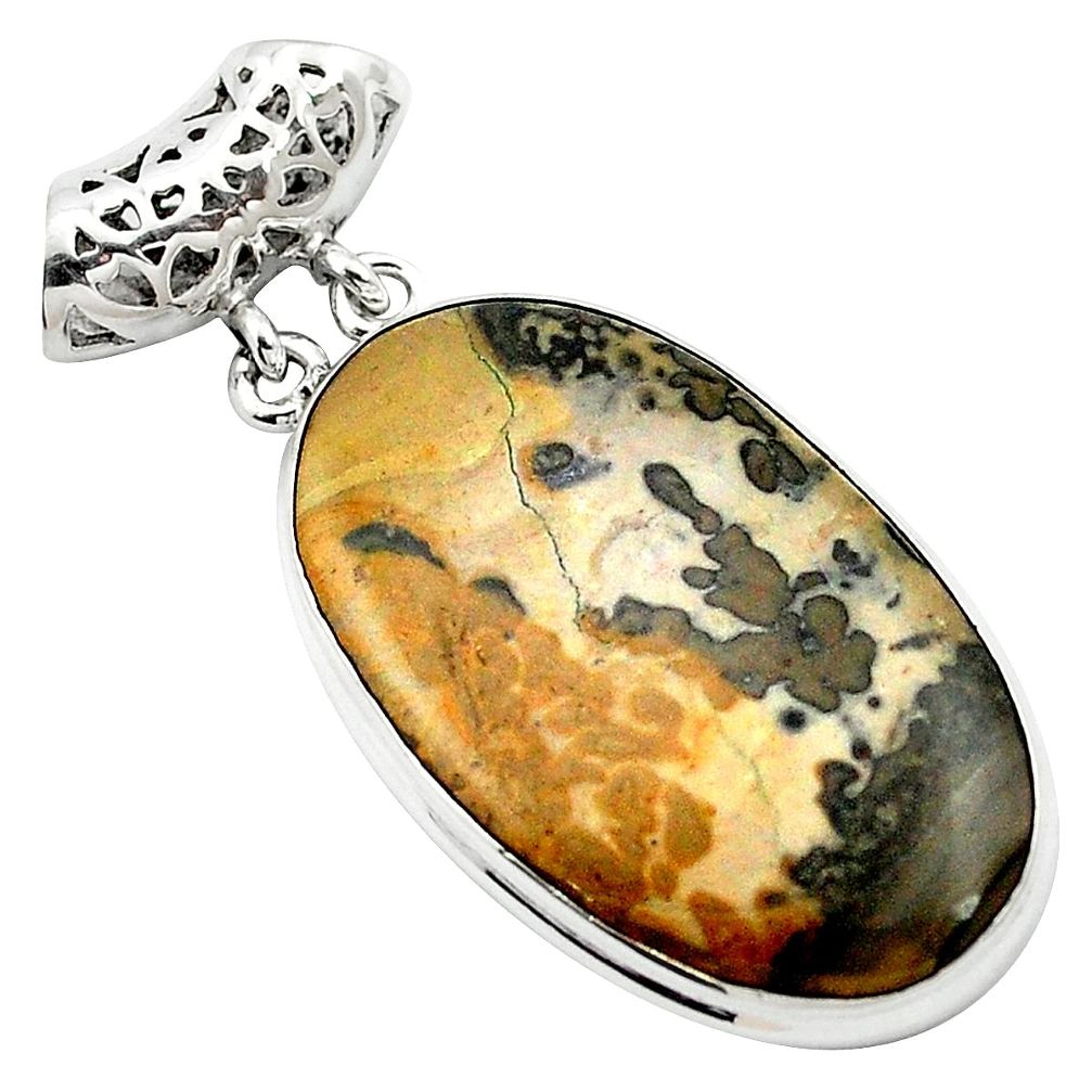 Natural brown cotham landscape marble 925 silver pendant m62294