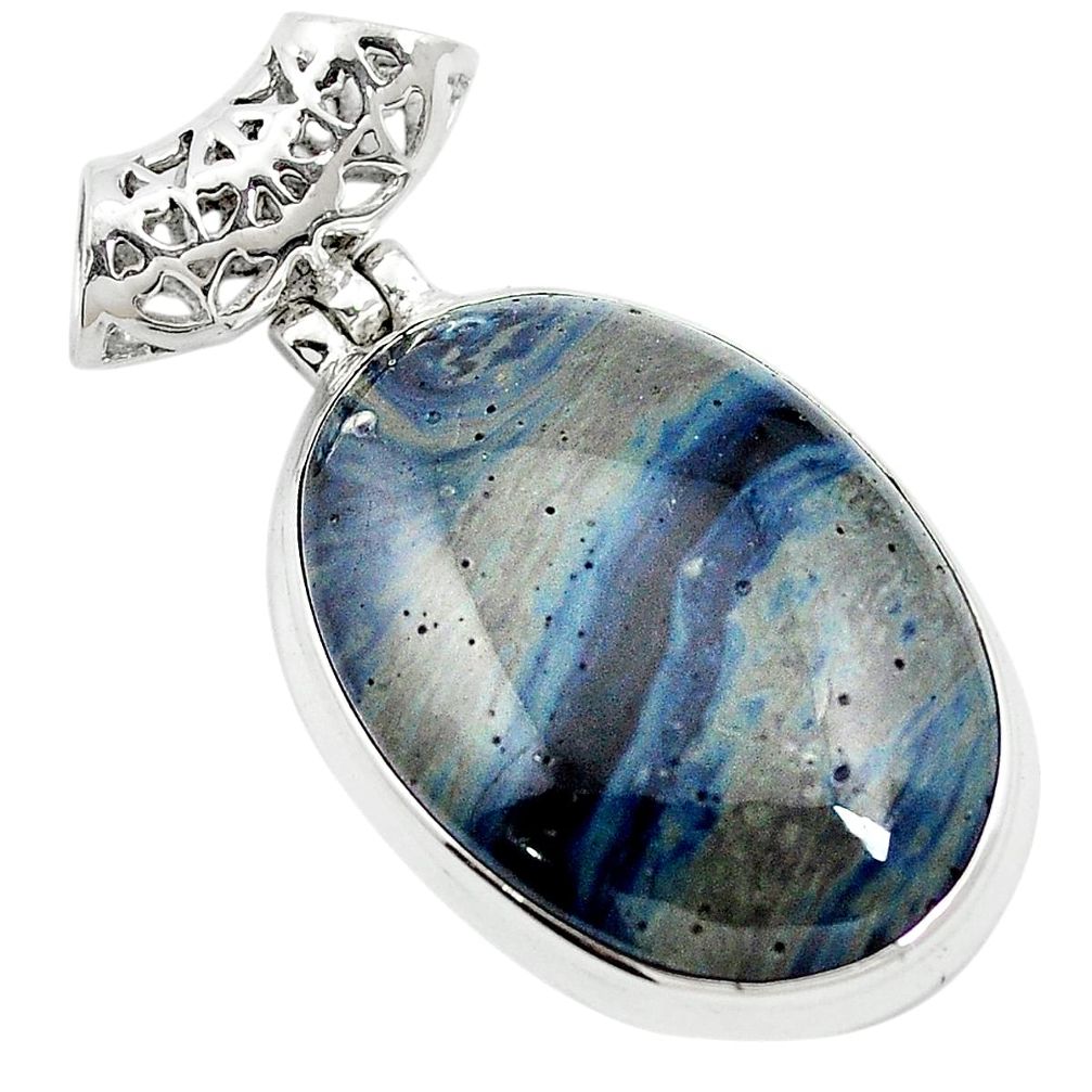 23.46cts natural blue swedish slag 925 sterling silver pendant jewelry m62312
