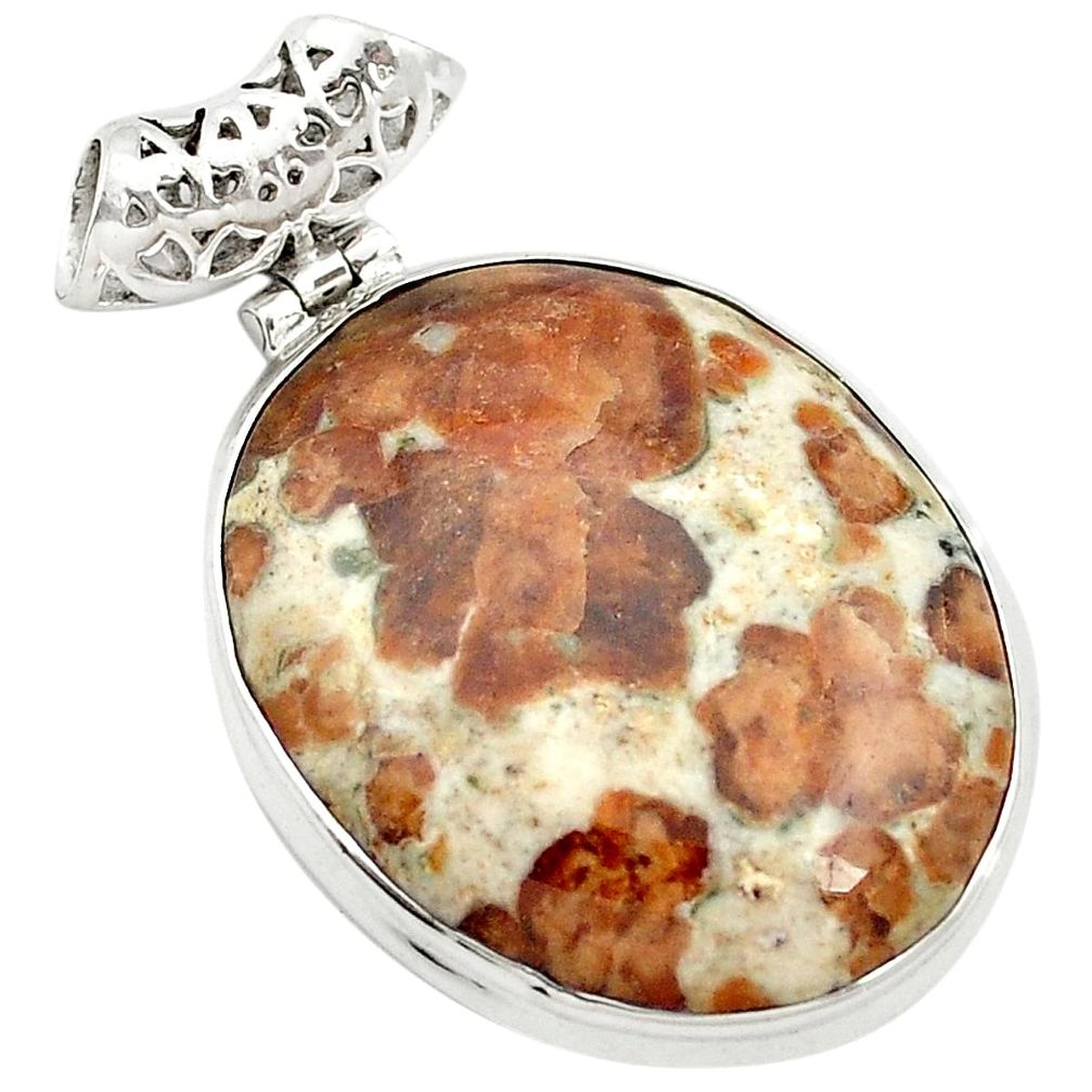 35.36cts natural brown garnet in limestone spessartine 925 silver pendant m62403