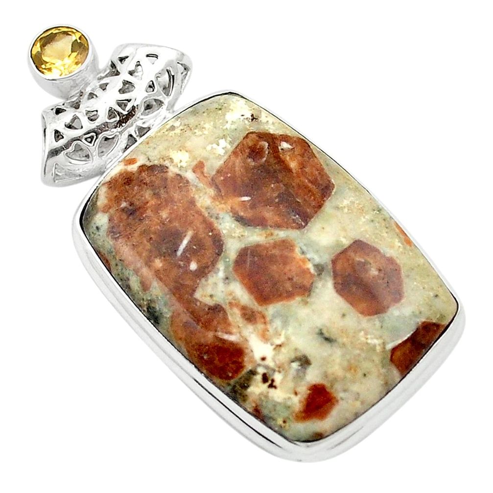 32.02cts natural brown garnet in limestone spessartine 925 silver pendant m62404