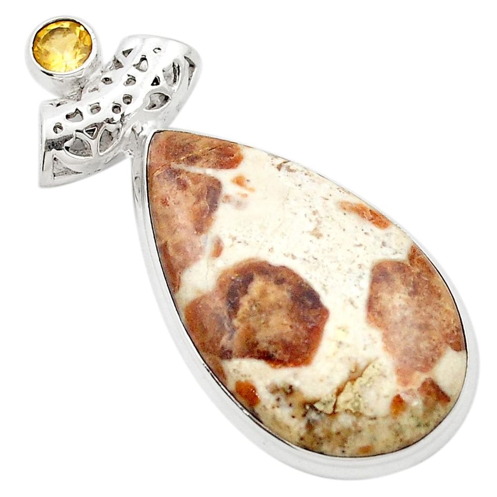 28.70cts natural brown garnet in limestone spessartine 925 silver pendant m62406