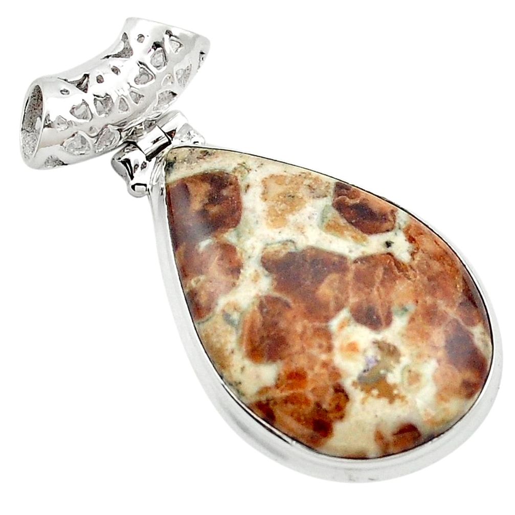 22.00cts natural brown garnet in limestone spessartine 925 silver pendant m62413