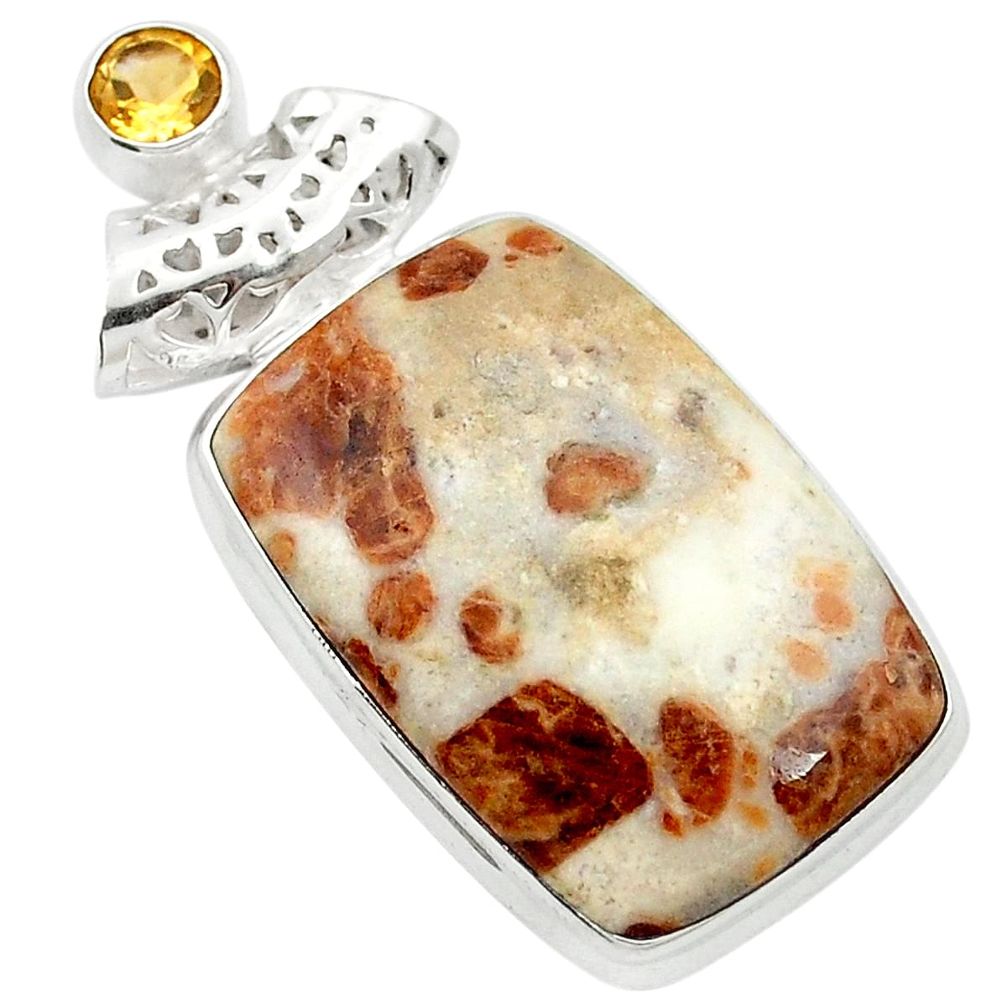 28.67cts natural brown garnet in limestone spessartine 925 silver pendant m62417