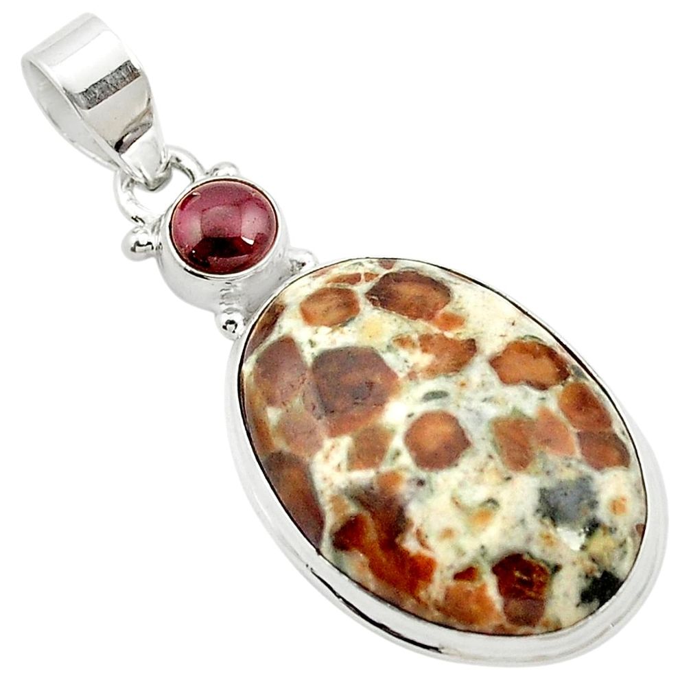 22.05cts natural brown garnet in limestone spessartine 925 silver pendant m62461