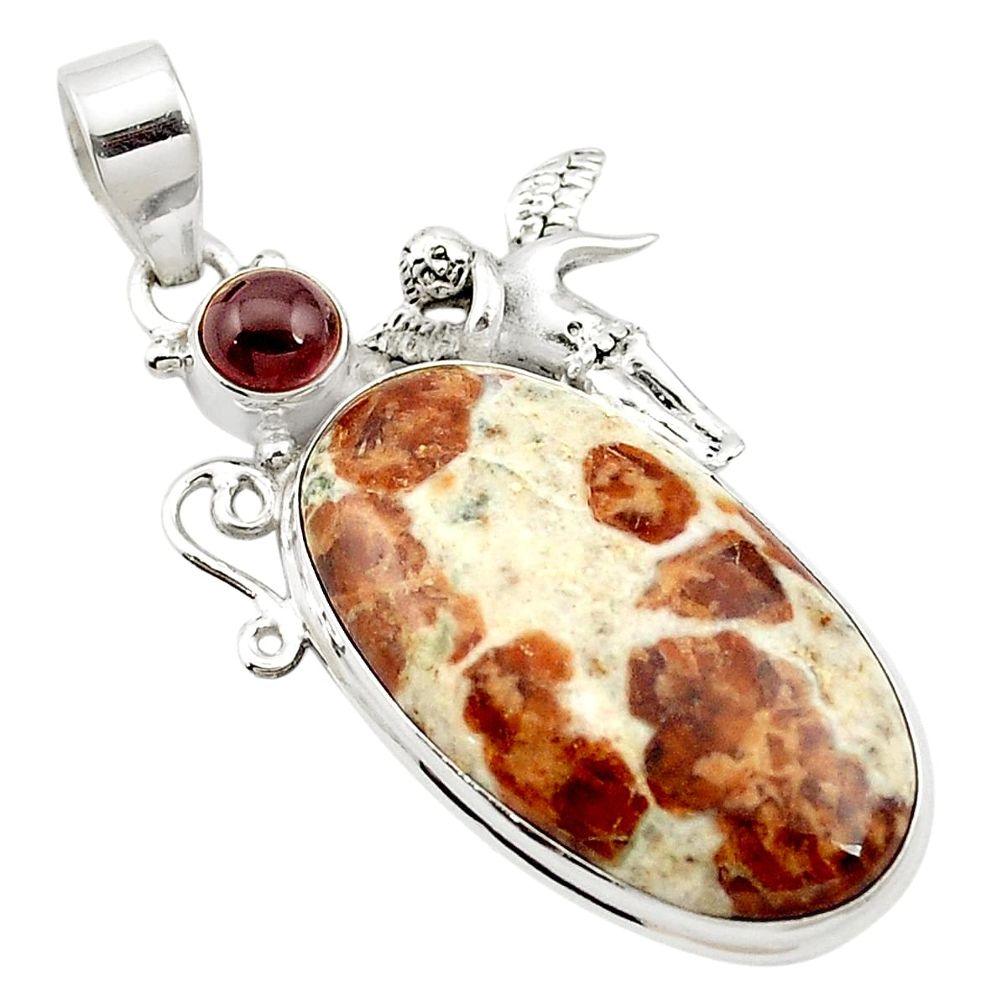 27.08cts natural brown garnet in limestone spessartine 925 silver pendant m62471