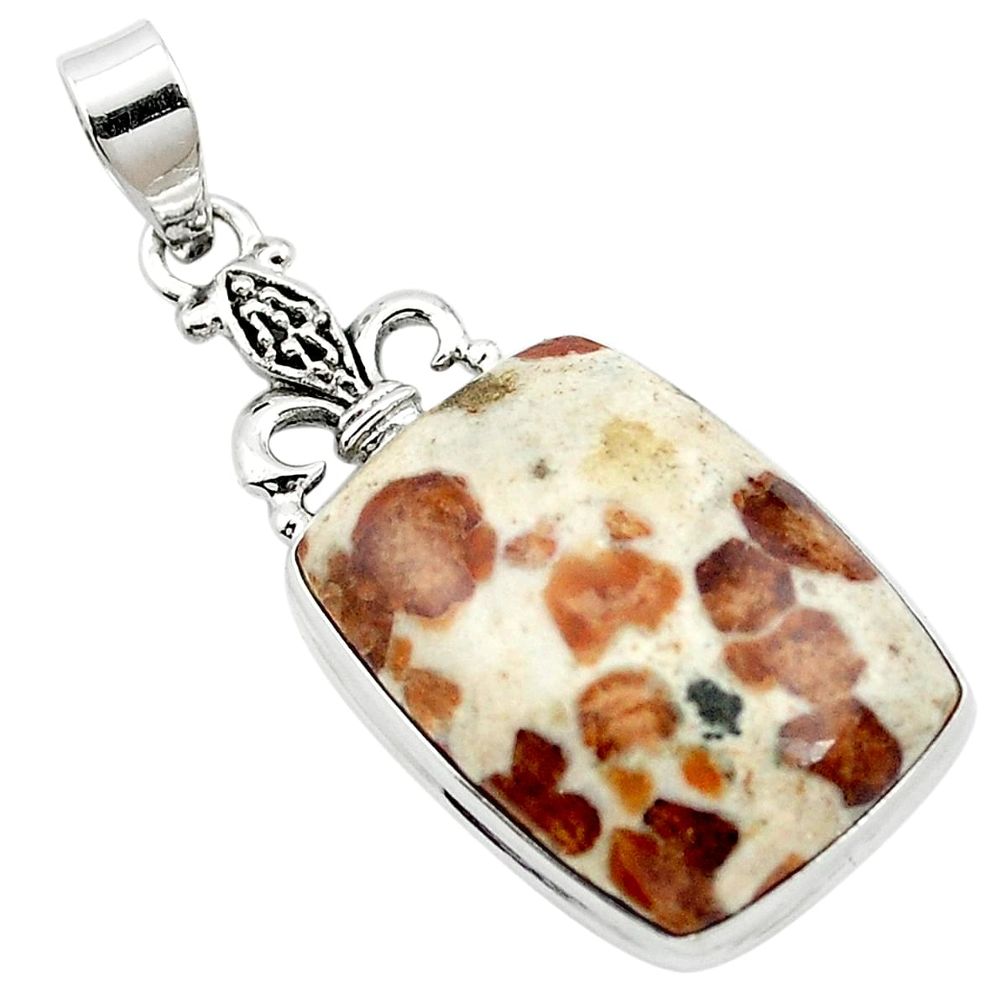 26.16cts natural brown garnet in limestone spessartine 925 silver pendant m62473