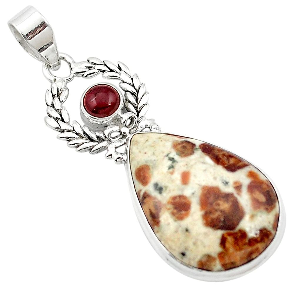 26.16cts natural brown garnet in limestone spessartine 925 silver pendant m62479