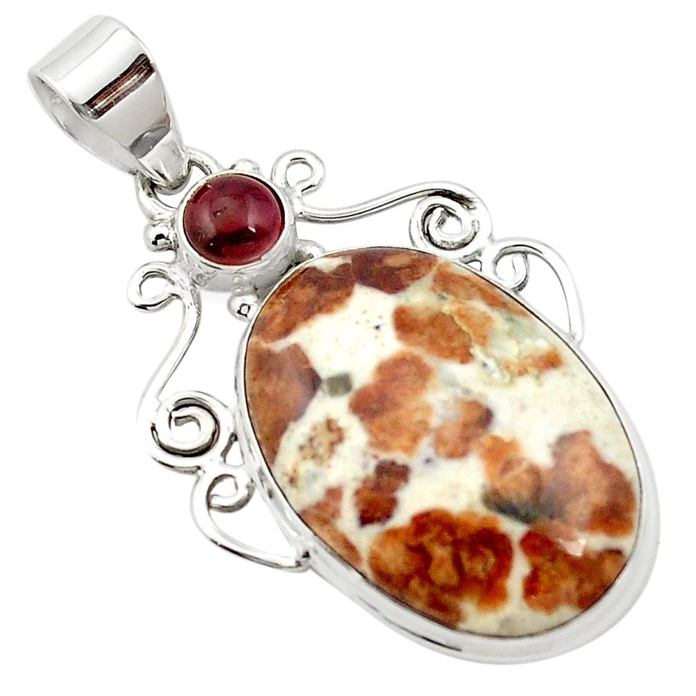 25.03cts natural brown garnet in limestone spessartine 925 silver pendant m62480