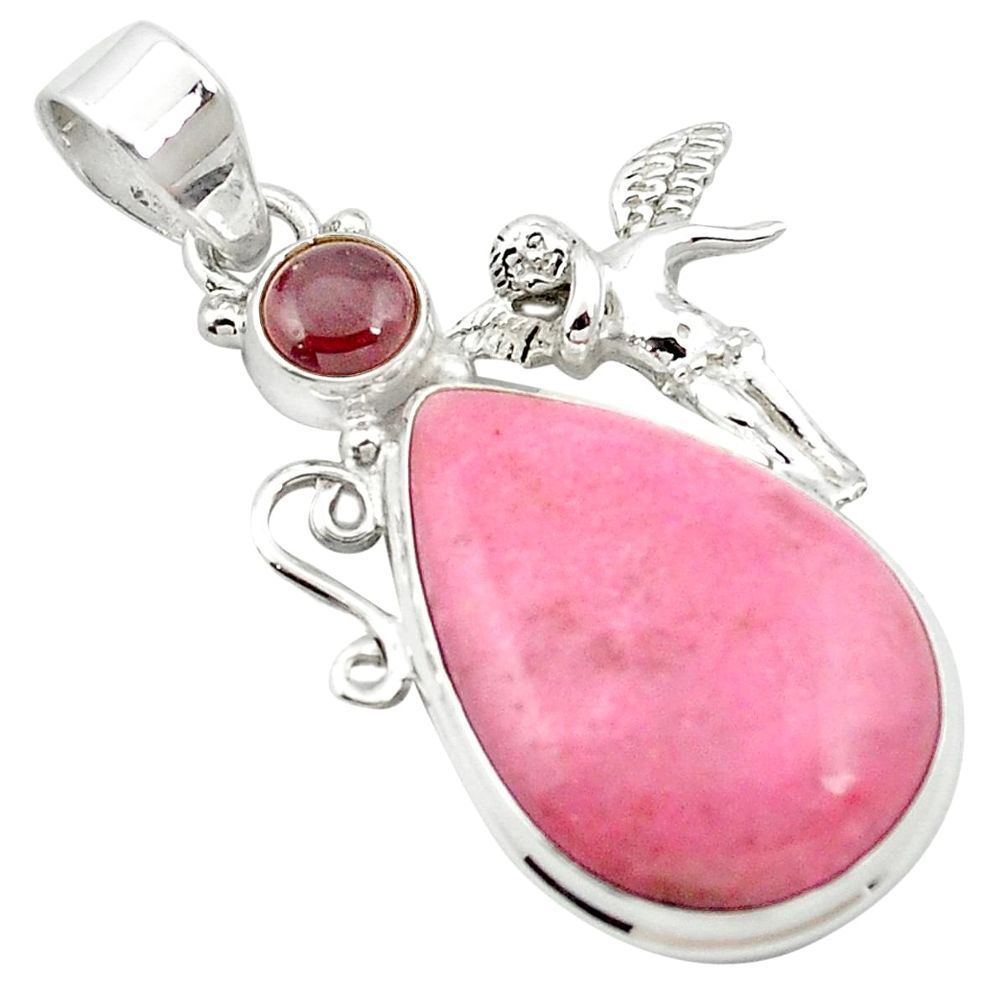 Natural pink petalite garnet 925 sterling silver pendant jewelry m62531