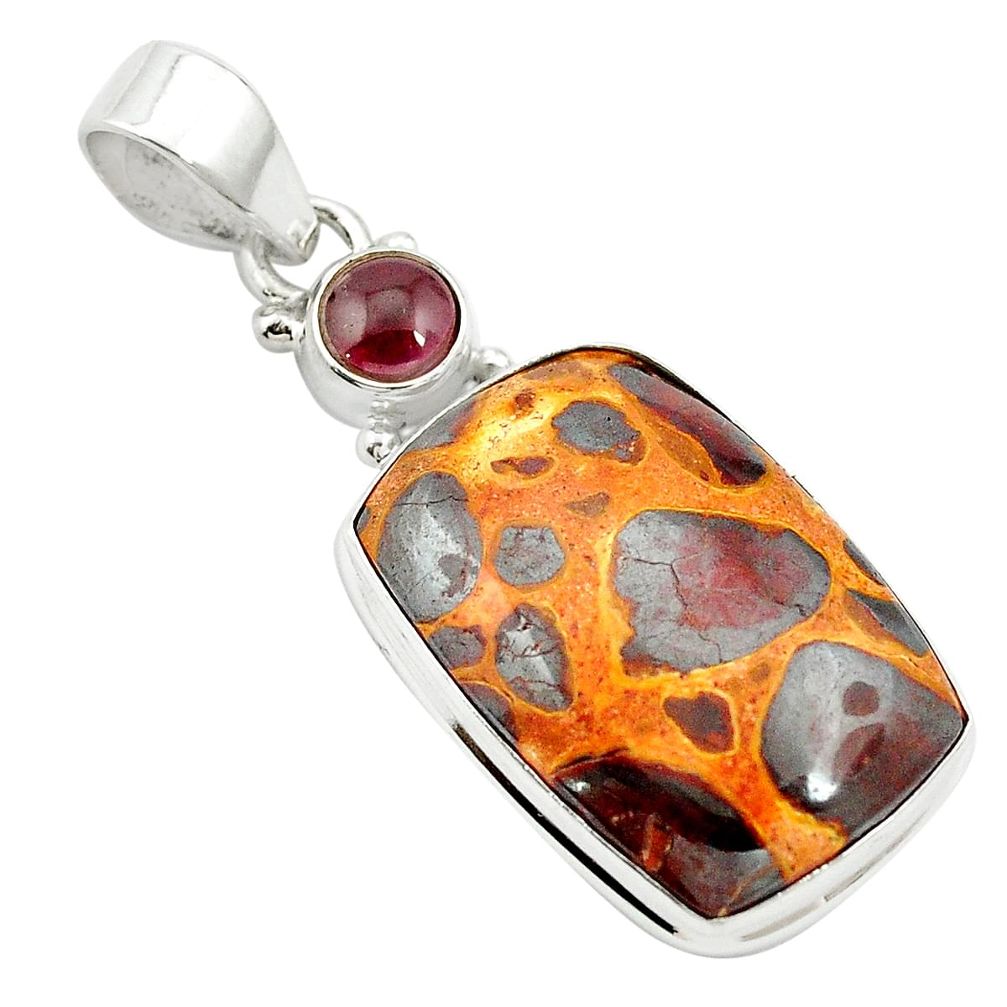 17.55cts natural brown bauxite garnet 925 sterling silver pendant jewelry m62541