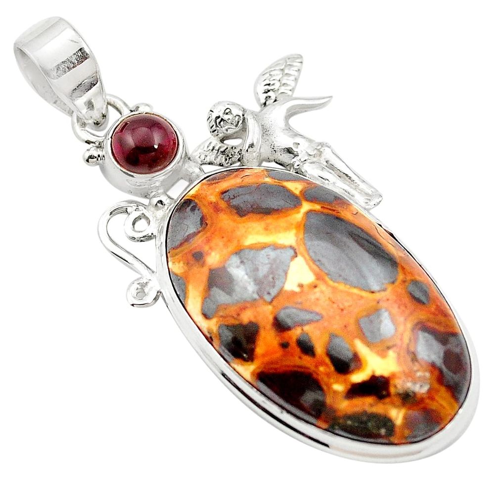 26.05cts natural brown bauxite garnet 925 sterling silver pendant jewelry m62544