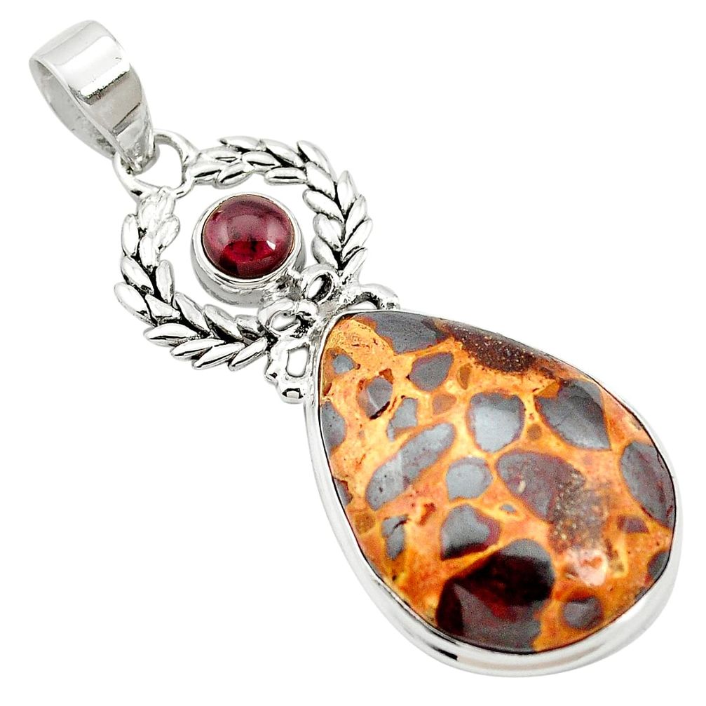 22.02cts natural brown bauxite garnet 925 sterling silver pendant jewelry m62545