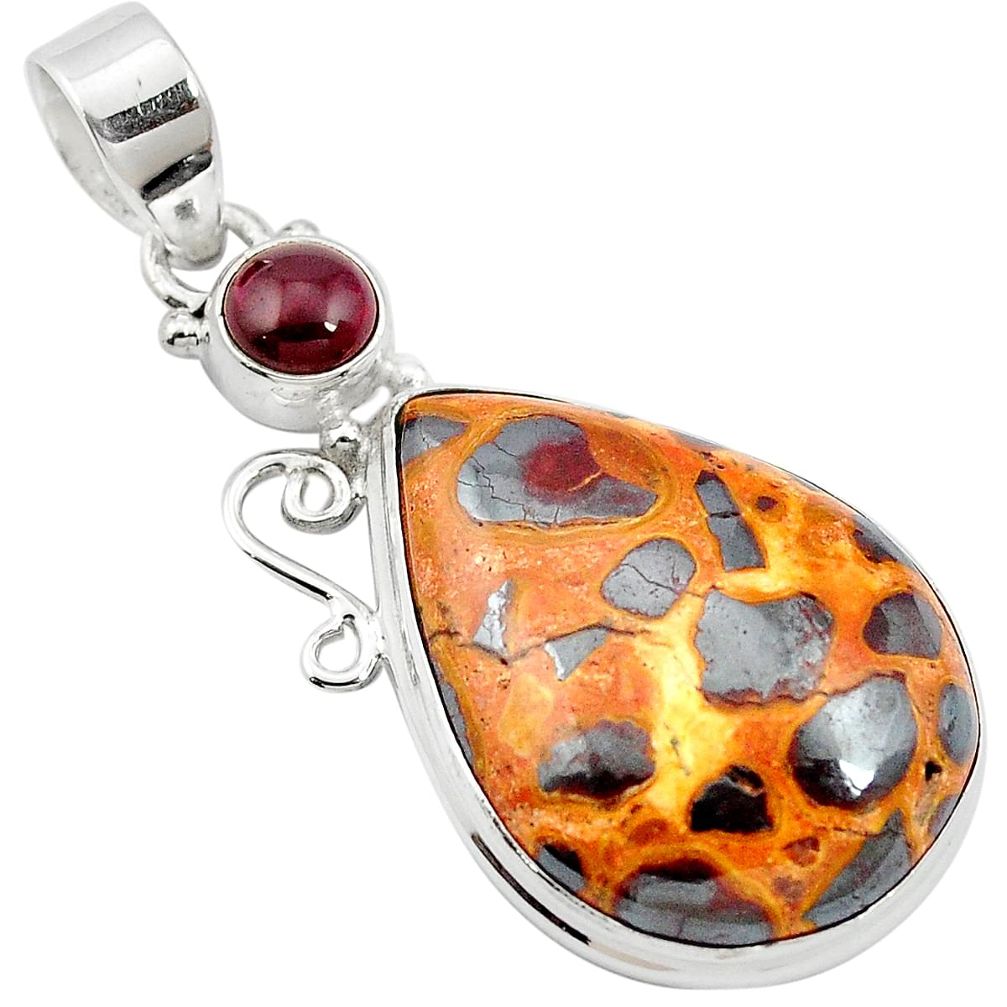 16.92cts natural brown bauxite garnet 925 sterling silver pendant jewelry m62559