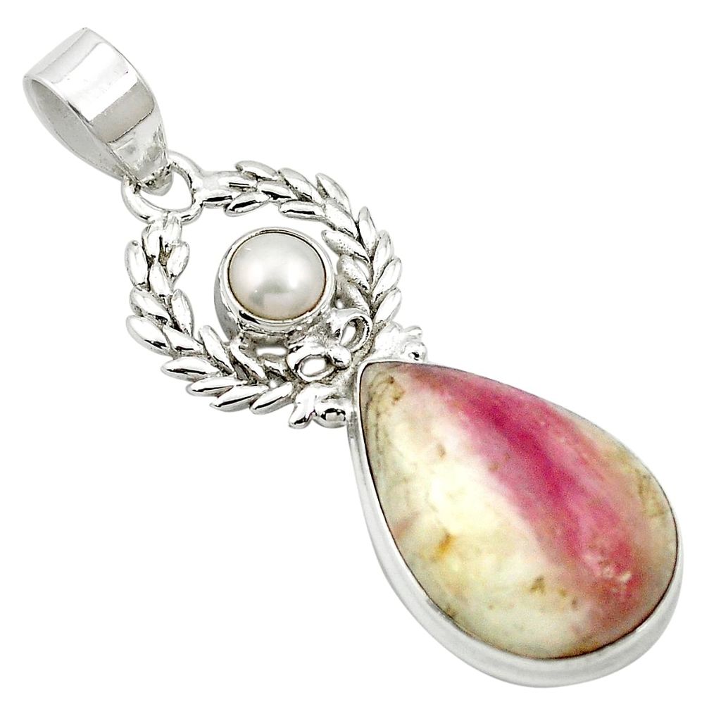 16.87cts natural pink tourmaline in quartz pearl 925 silver pendant m62561