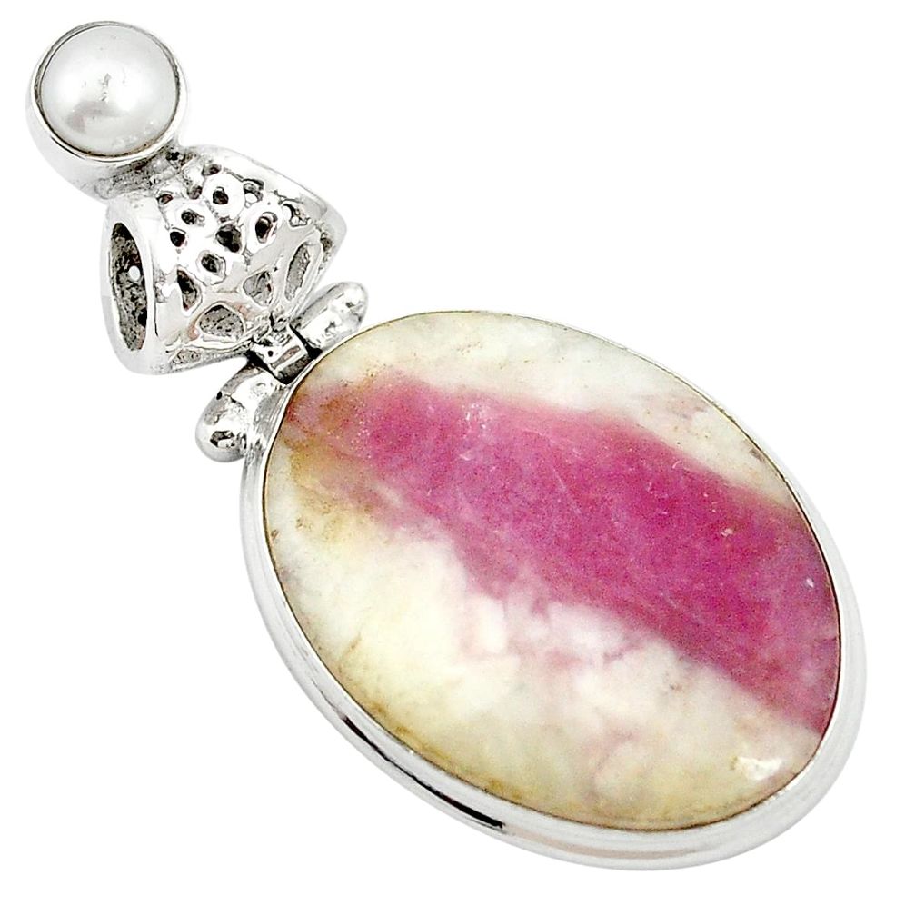 15.22cts natural pink tourmaline in quartz pearl 925 silver pendant m62565