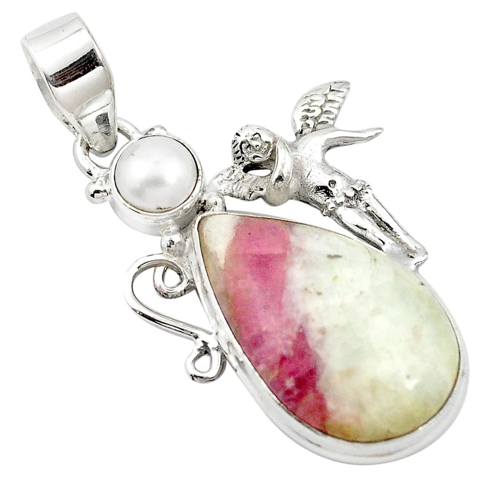 17.22cts natural pink tourmaline in quartz pearl 925 silver pendant m62575