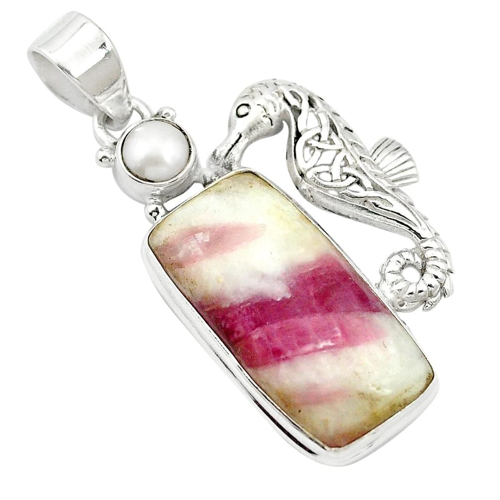 23.15cts natural pink tourmaline in quartz pearl 925 silver pendant m62578