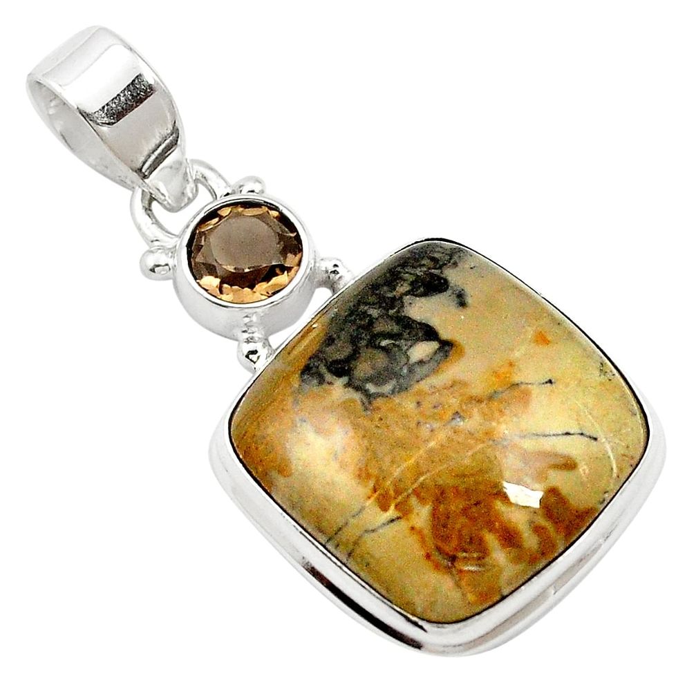 15.96cts natural brown cotham landscape marble 925 silver pendant m62584