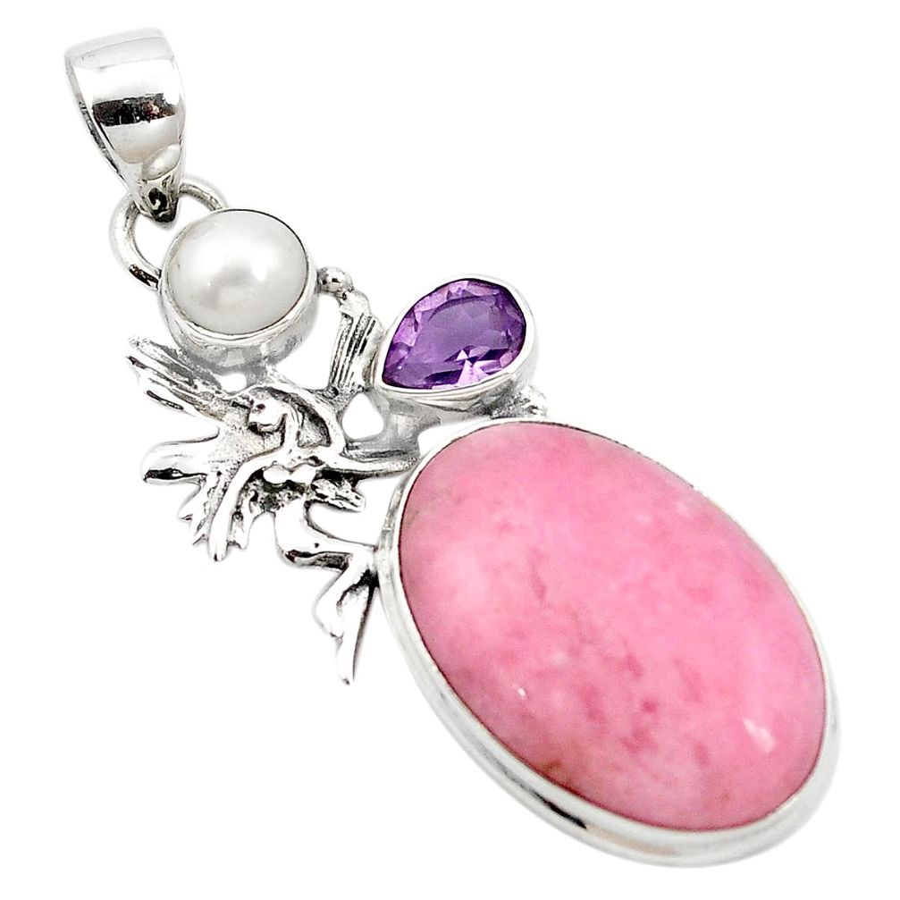 18.70cts natural pink petalite amethyst 925 sterling silver pendant m62649