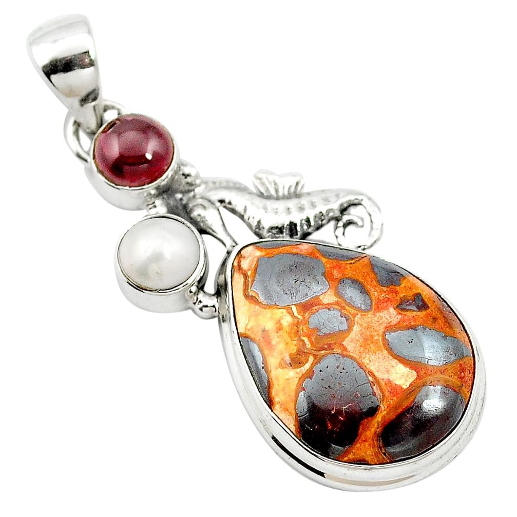 Natural brown bauxite garnet 925 sterling silver pendant jewelry m62683